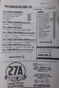 27A Burger Joint Menu